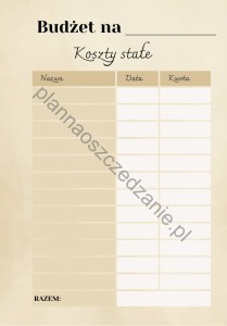 Karta Koszty Stałe