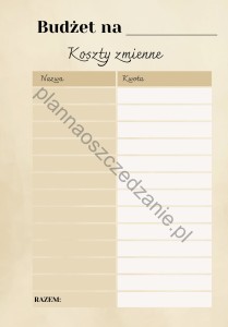 Karta Koszty Zmienne 